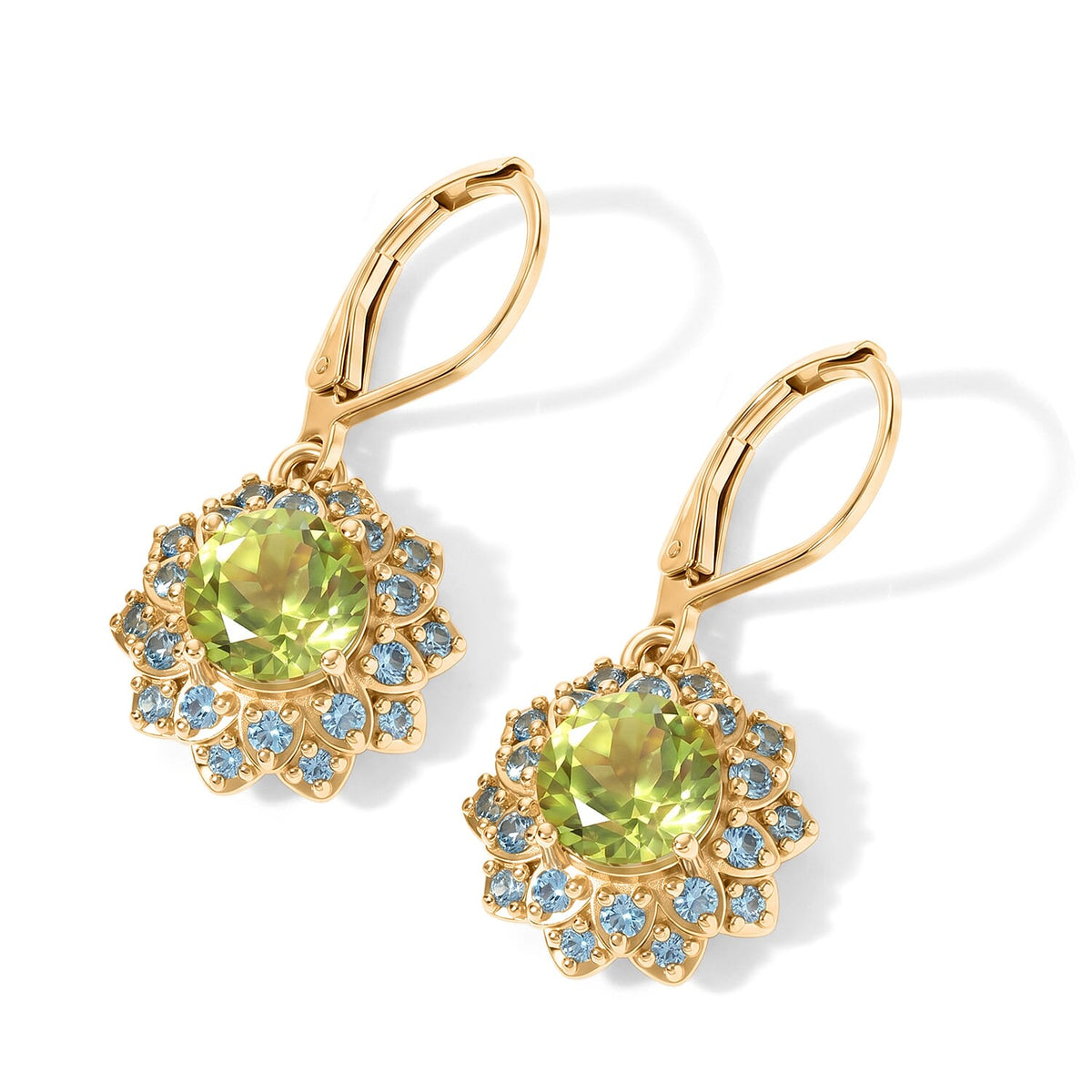 EverTrue Chartreuse Quartz, Signity Pariaba and Ice Blue Topaz Earrings in 18K YG Plated 4.10 ctw