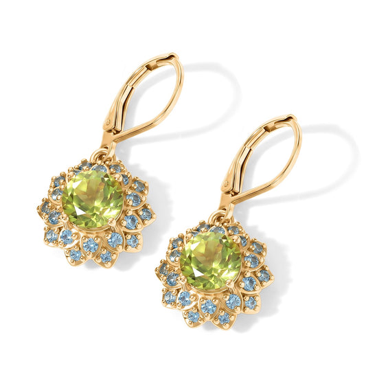 EverTrue Chartreuse Quartz, Signity Pariaba and Ice Blue Topaz Earrings in 18K YG Plated 4.10 ctw