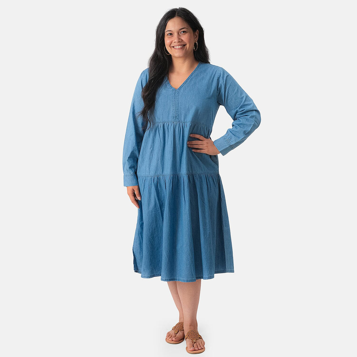 La Marey White Cotton Denim Flattering Dress - One Size Plus