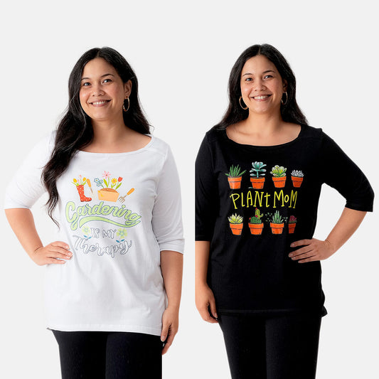 La Marey Set of 2 Black and White Long Sleeves Top - One Size Missy