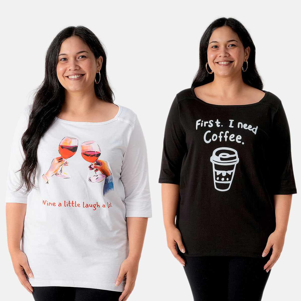 La Marey Set of 2 Black and White Long Sleeves Top - One Size Plus