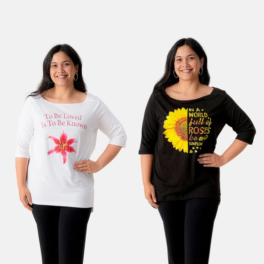 La Marey Set of 2 Black and White Long Sleeves Top - One Siz