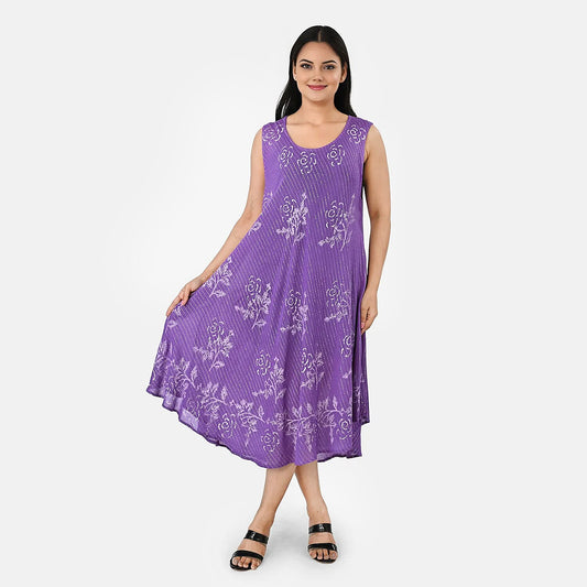La Marey Purple Lurex Block Printed Umbrella Dress- One Size Fits Most
