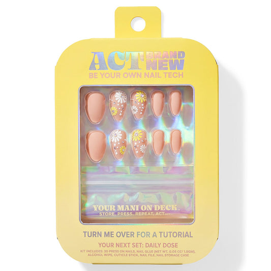 Act Brand New Press On Nail Kit- Daily Dose (Matte Floral Rhinestones)