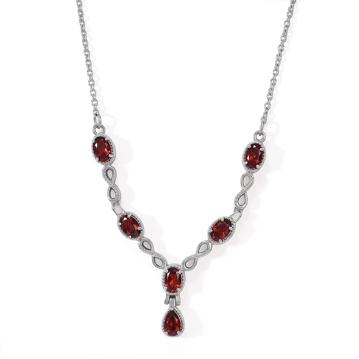 EverTrue Mozambique Garnet 3.30 ctw Cluster Necklace in Stainless Steel 20 Inches
