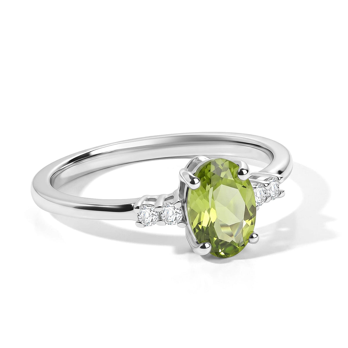 EverTrue Hebei Peridot, White Zircon Ring in Platinum Bond (Size 10.0) 0.90 ctw