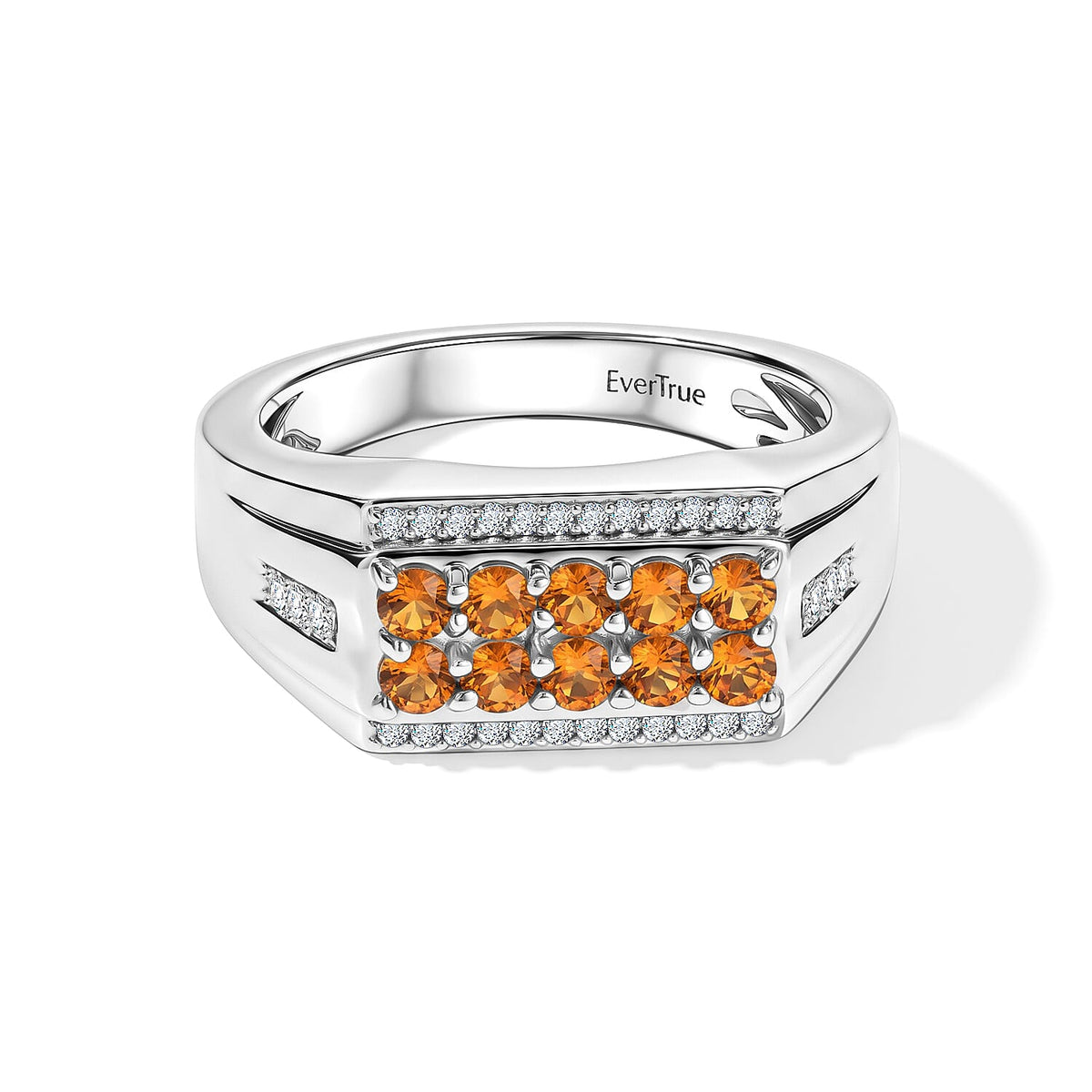 EverTrue Jalisco Fire Opal and White Zircon 0.85 ctw Men''s Ring in Platinum Bond (Size 10.0)
