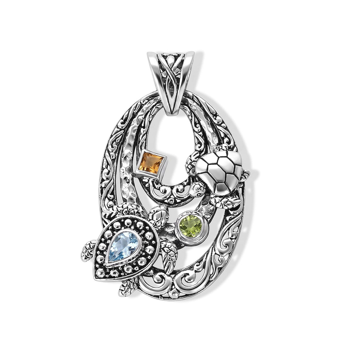 D''Joy Bali Legacy Sky Blue Topaz, Multi Gemstone Pendant without Chain in Sterling Silver 1.10 ctw