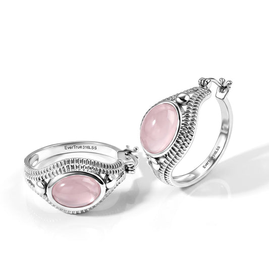 EverTrue Rose Quartz Hoop Earrings in Stainless Steel 13.15 ctw