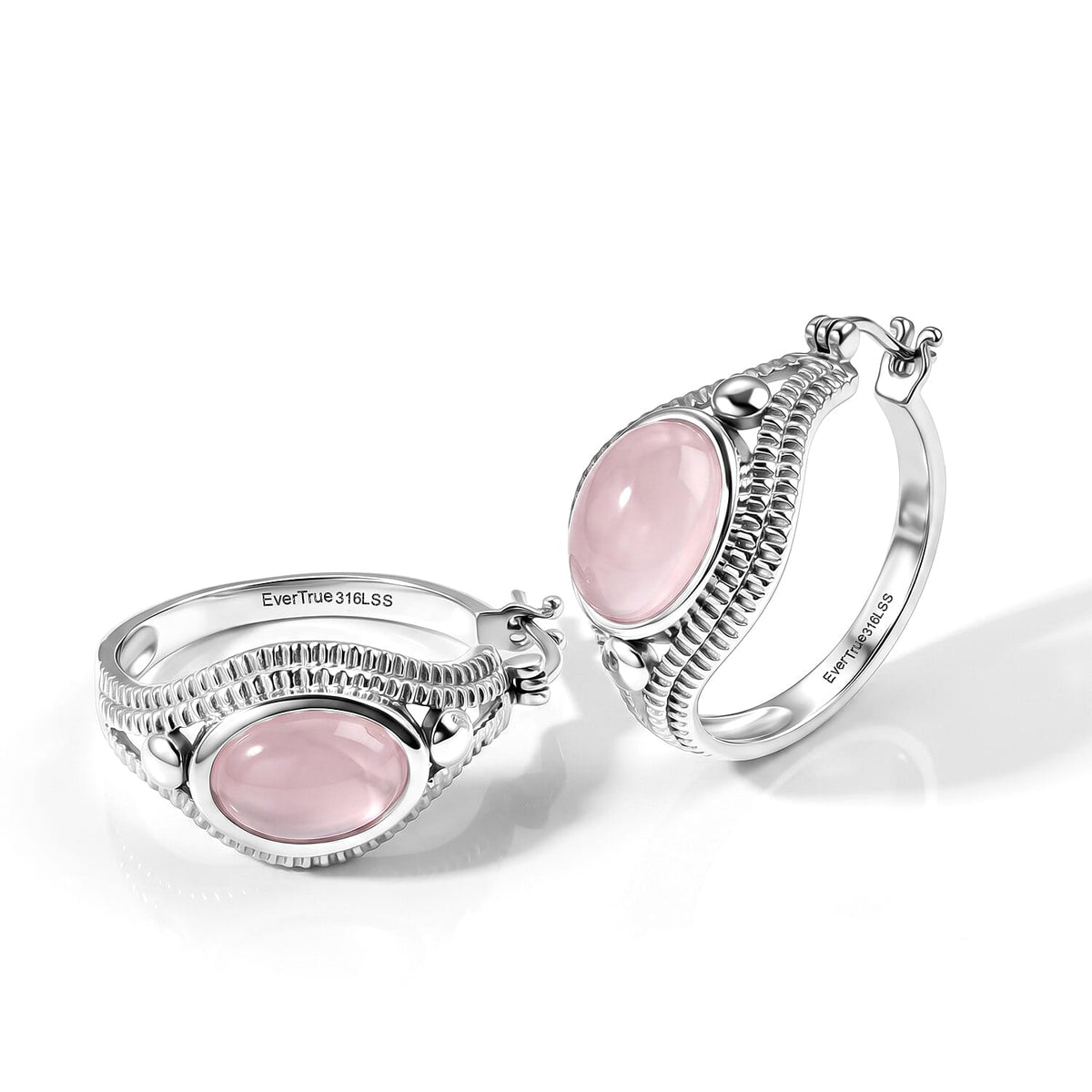 EverTrue Rose Quartz Hoop Earrings in Stainless Steel 13.15 ctw