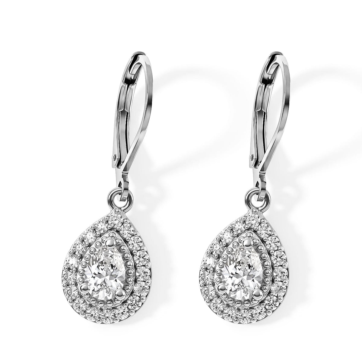 EverTrue Brazilian Petalite and White Zircon 1.35 ctw Lever Back Earrings in Platinum Bond