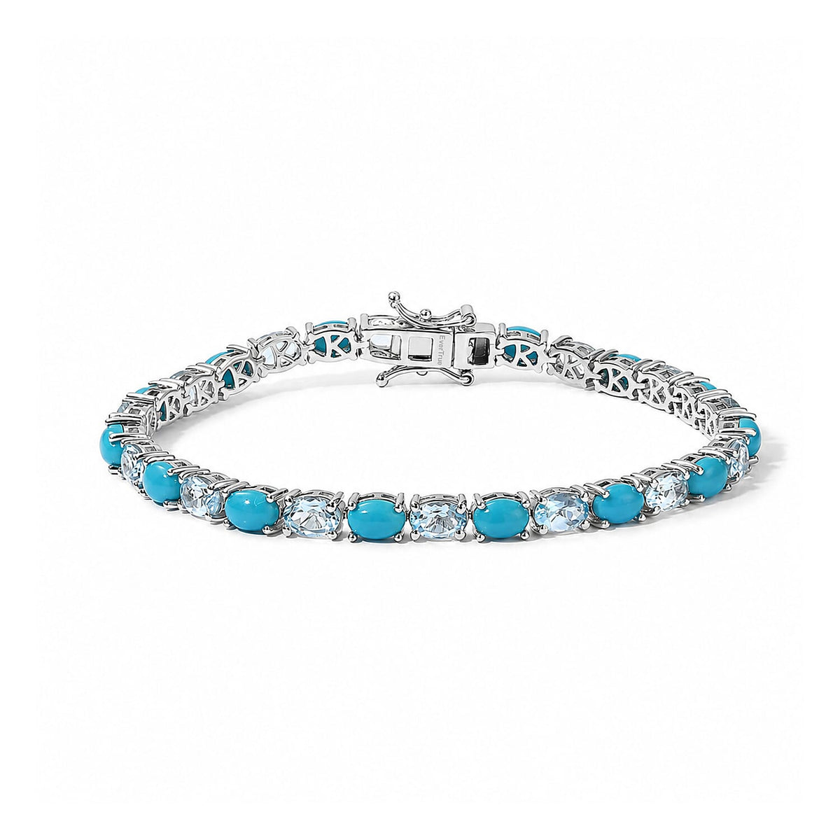 EverTrue Sky Blue Topaz and Egyptian Turquoise 14.40 ctw Bracelet in Platinum Bond (7.25 In)