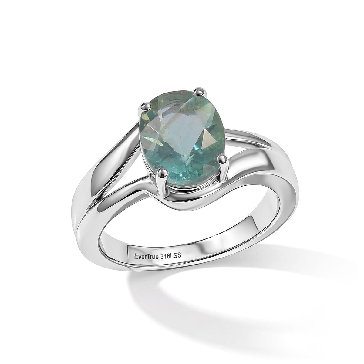EverTrue Teal Fluorite 3.15 ctw Solitaire Ring in Stainless Steel (Size 10)