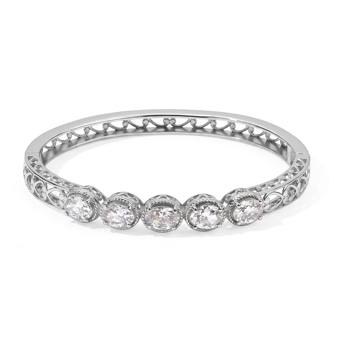 EverTrue Simulated Diamond Bangle Bracelet in Stainless Steel (7.25 In)