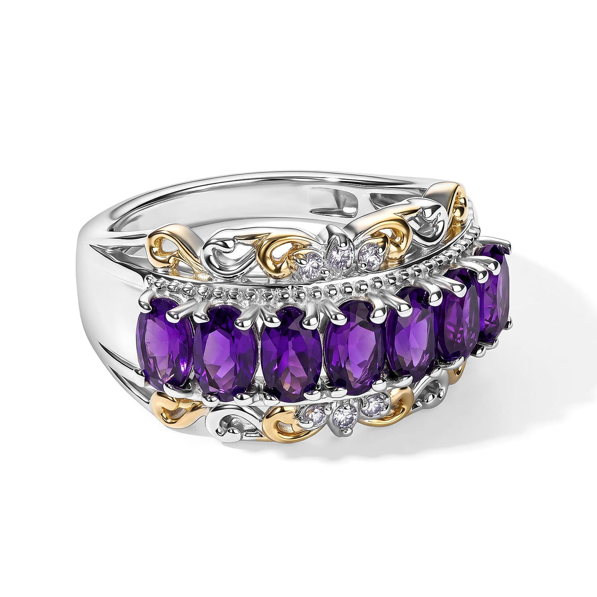 EverTrue African Amethyst and White Zircon 1.65 ctw Ring in 18K YG Plated and Platinum Bond (Size 10.0)