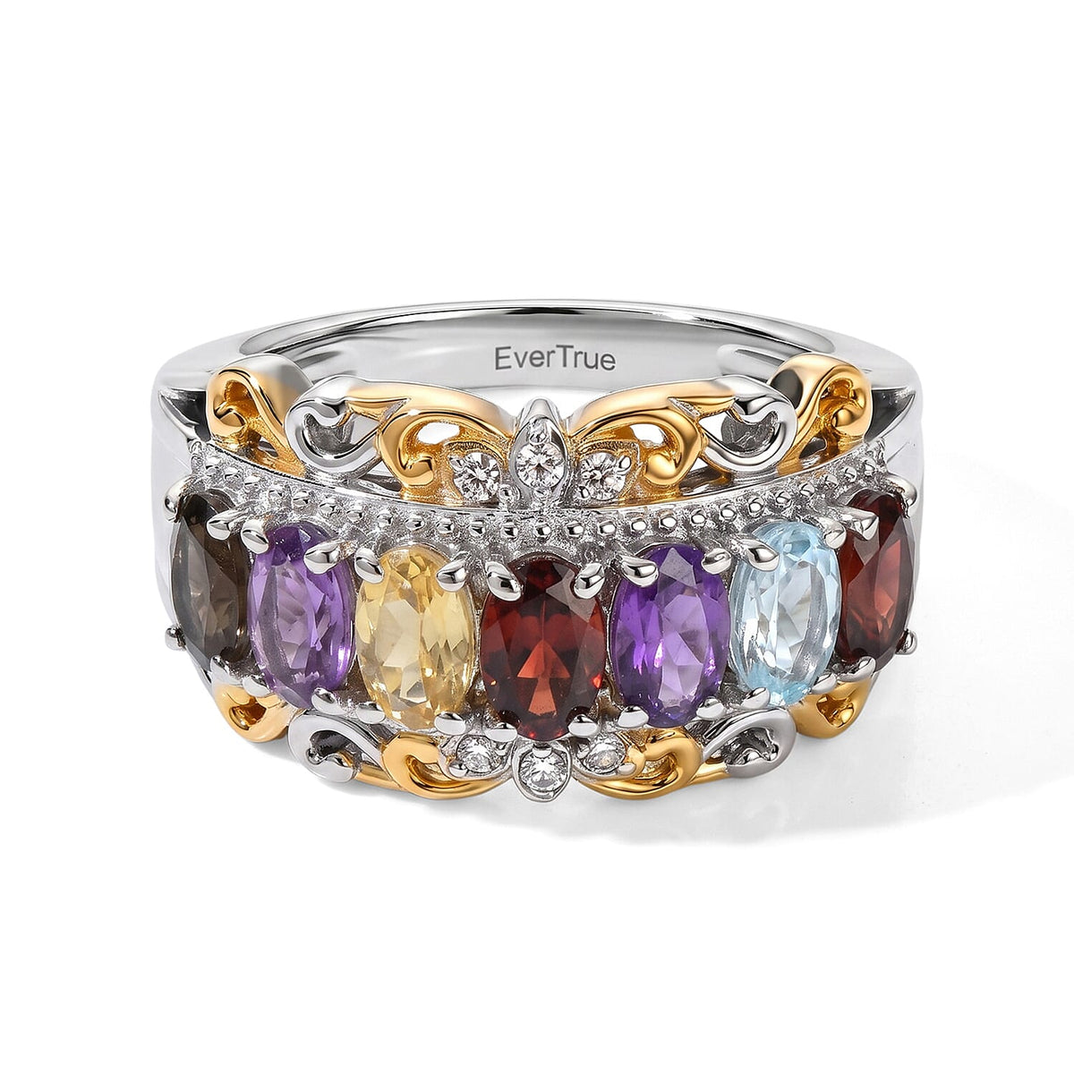 EverTrue African Amethyst and White Zircon 1.65 ctw Ring in 18K YG Plated and Platinum Bond (Size 10.0)