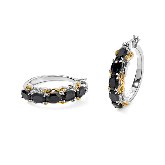 EverTrue Thai Black Spinel 6.90 ctw Hoop Earrings in 18K YG Plated and Platinum Bond