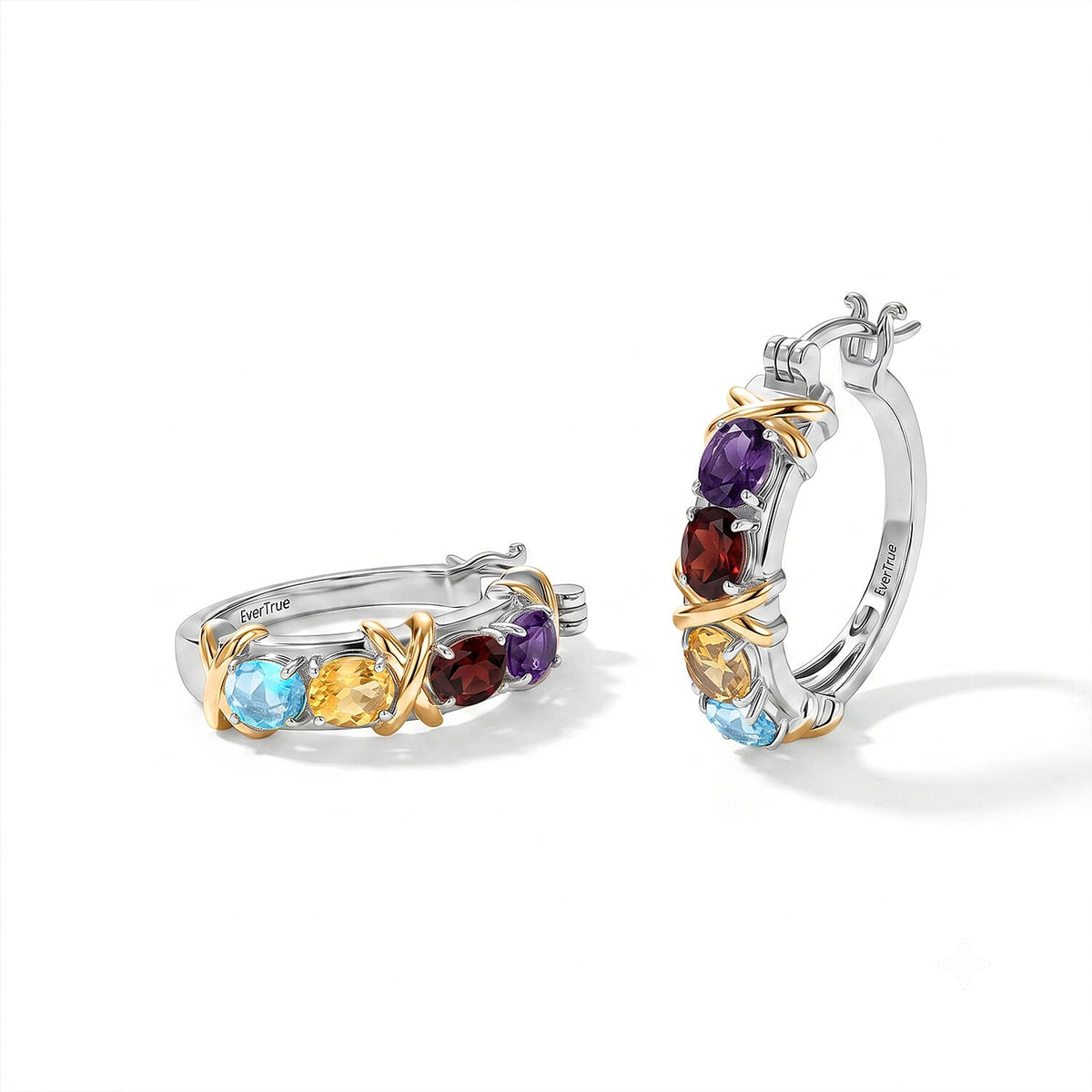 TLV EverTrue African Amethyst Hoop Earrings in 18K YG Plated and Platinum Bond 2.65 ctw