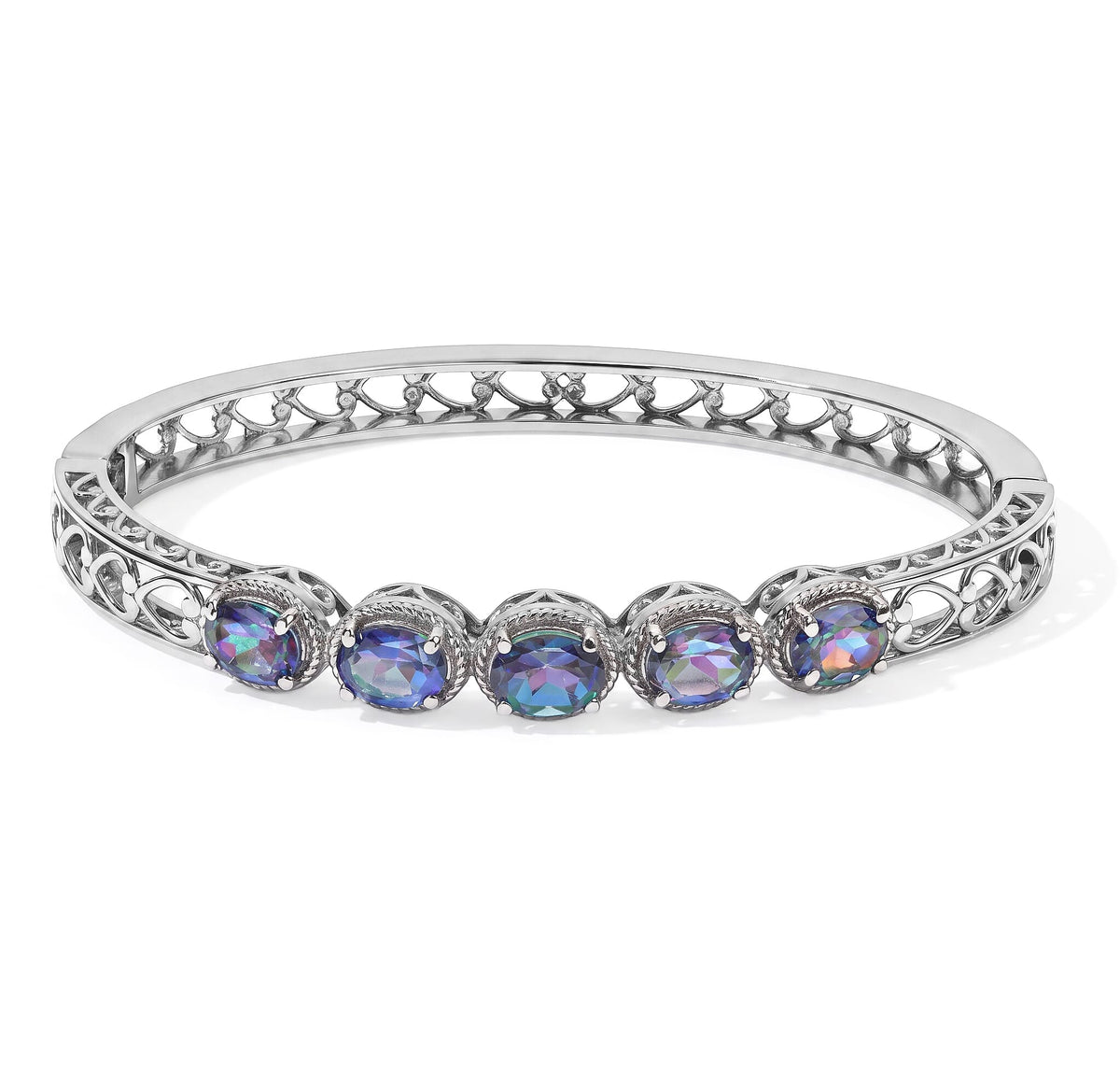 EverTrue Simulated Diamond Bangle Bracelet in Stainless Steel (7.25 In)