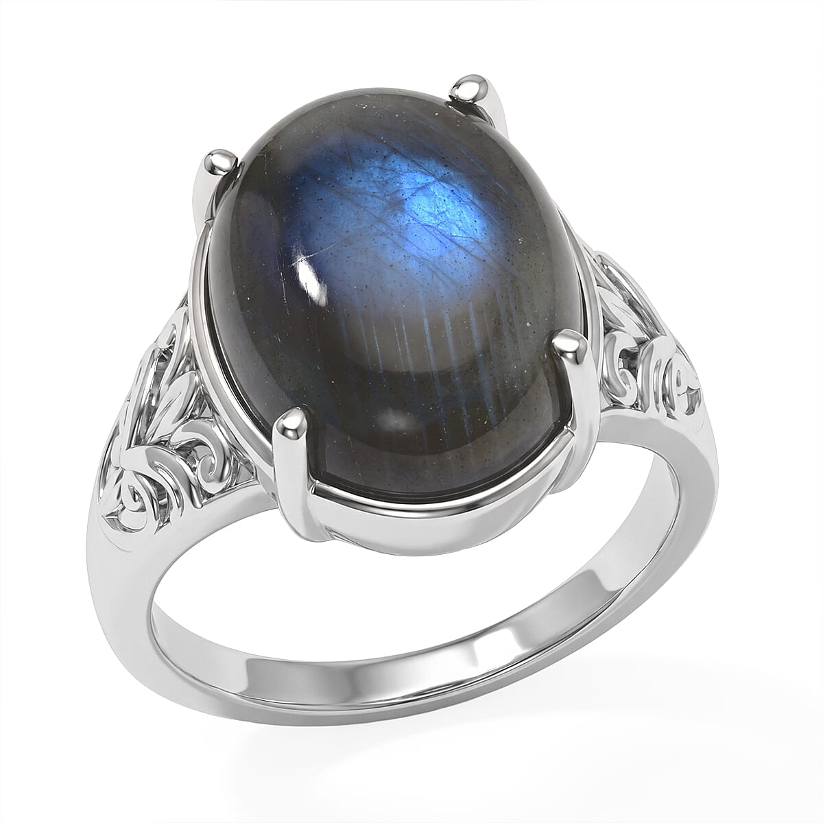 EverTrue Malagasy Labradorite 9.60 ctw Solitaire Ring in Stainless Steel (Size 10.0)