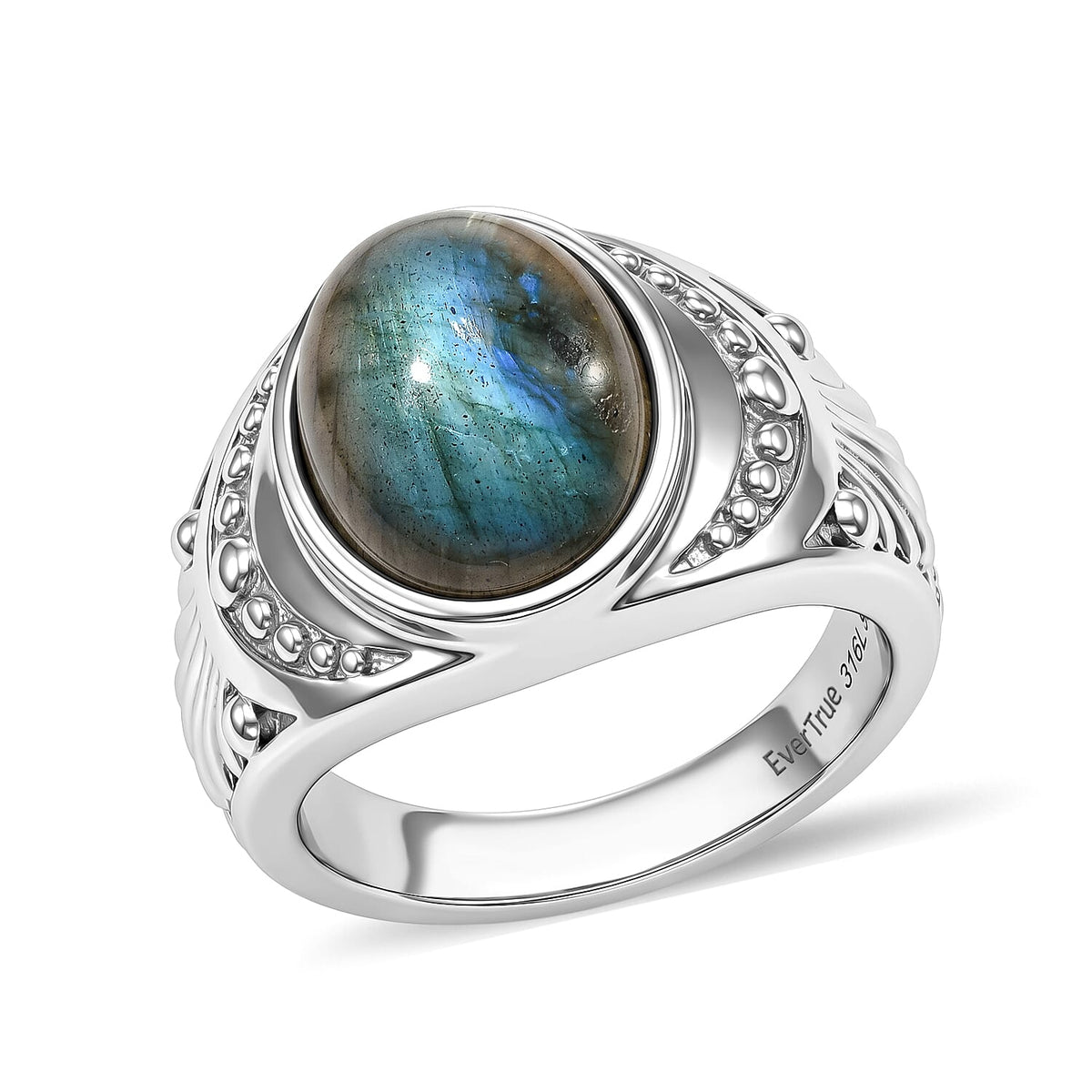 EverTrue Malagasy Labradorite Solitaire Ring in Stainless Steel (Size 10.0) 7.50 ctw