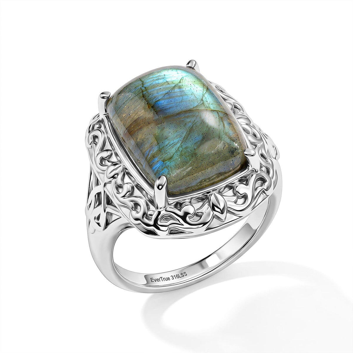 EverTrue Malagasy Labradorite 11.75 ctw Ring in Stainless Steel (Size 10)