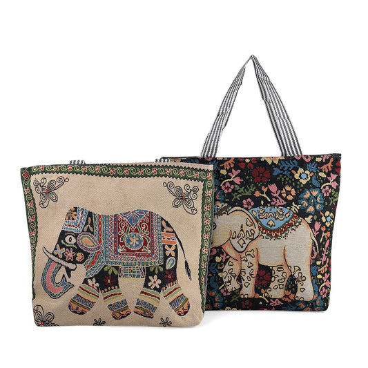 Set of 2 La Marey Multi Color Elephant Tote Bag