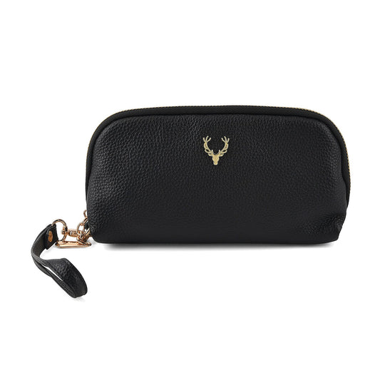La Marey Black Genuine Leather Women''s Wallet with Wristlet Strap