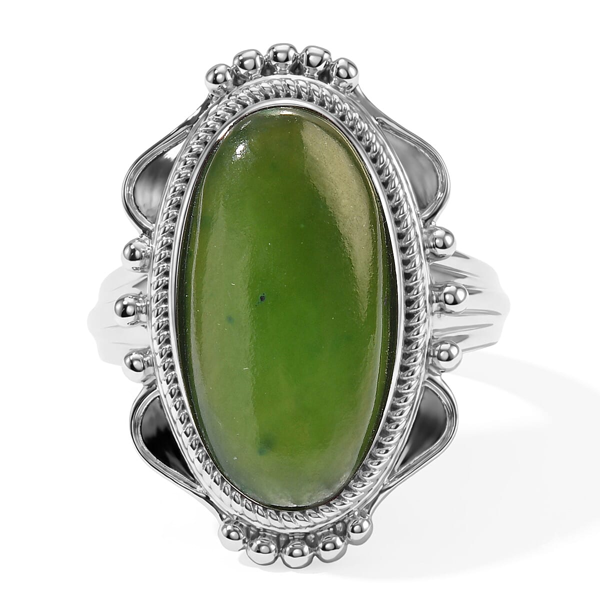 EverTrue Nephrite Jade 8.25 ctw Solitaire Ring in Stainless Steel (Size 10.0)