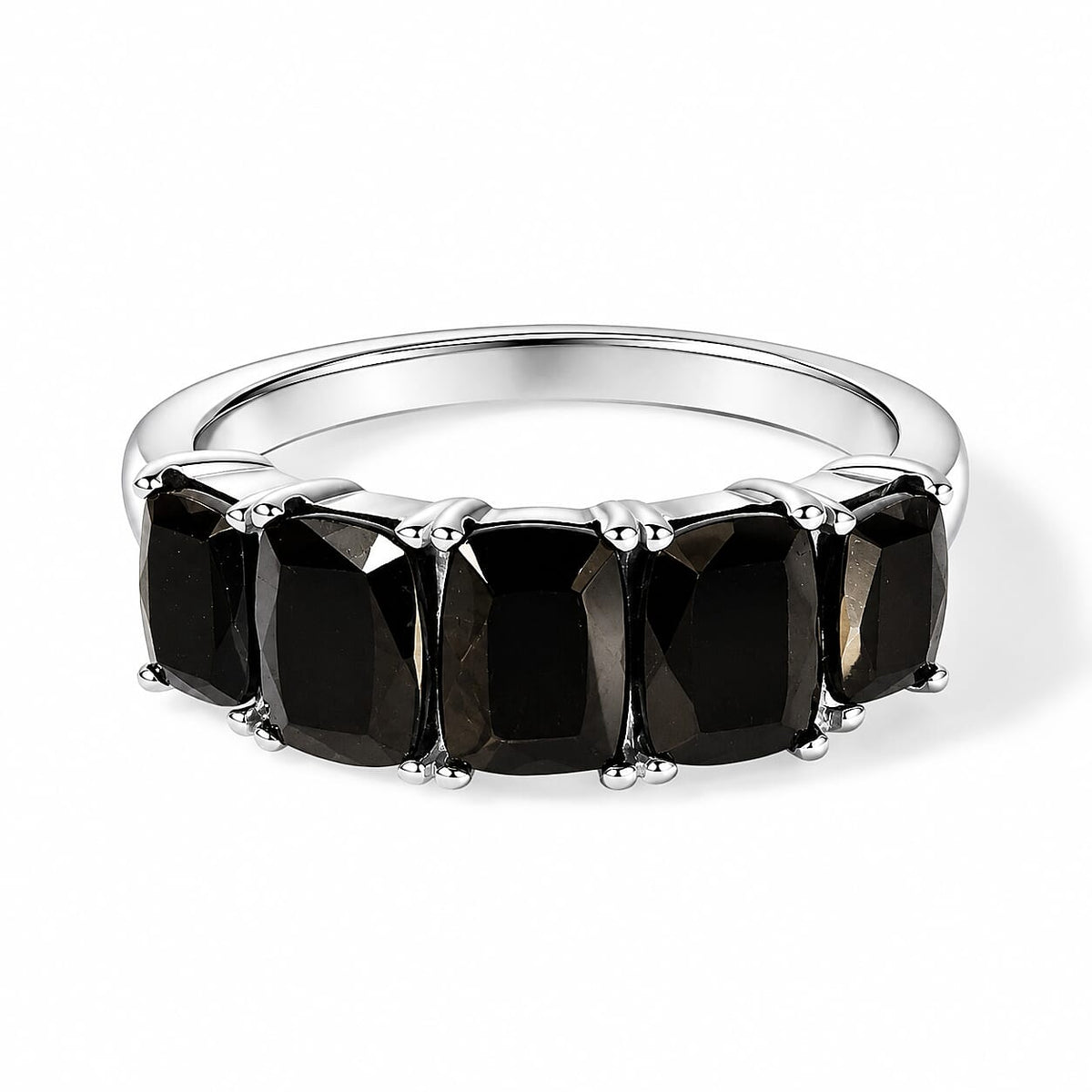 EverTrue Silver Shungite 2.30 ctw 5 Stone Ring in Stainless Steel (Size 10.0)