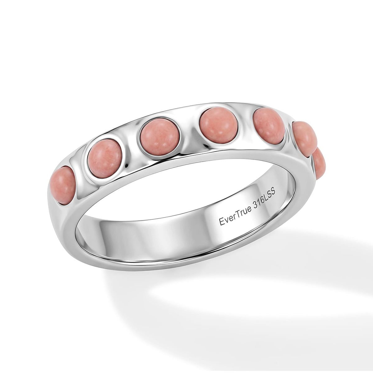 EverTrue Peach Opal Band Ring in Stainless Steel (Size 10.0) 0.80 ctw
