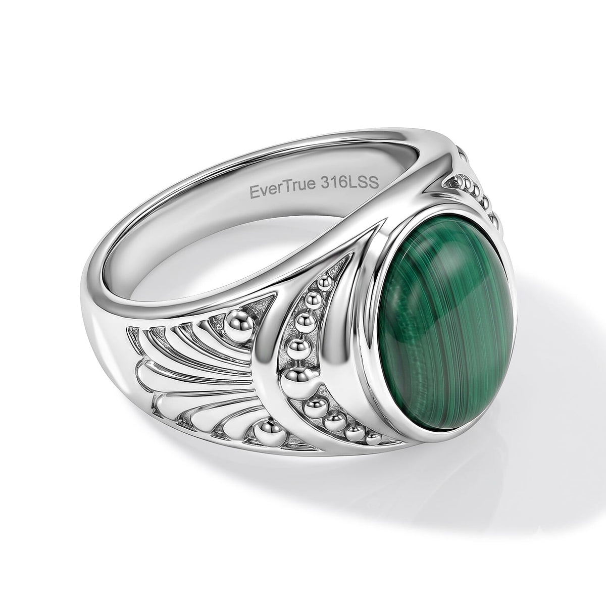 EverTrue African Malachite Solitaire Ring in Stainless Steel (Size 10.0) 8.40 ctw