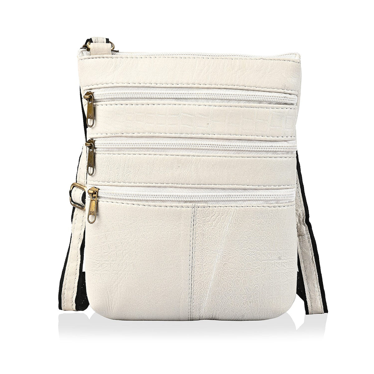 Tan Genuine Leather Croco Embossed Crossbody Bag (8.5"x9.5")
