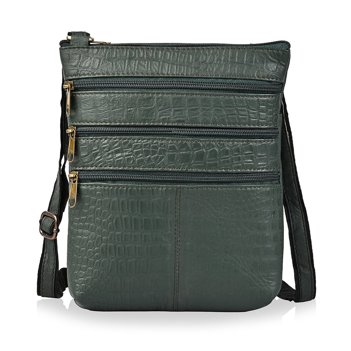 Tan Genuine Leather Croco Embossed Crossbody Bag (8.5"x9.5")