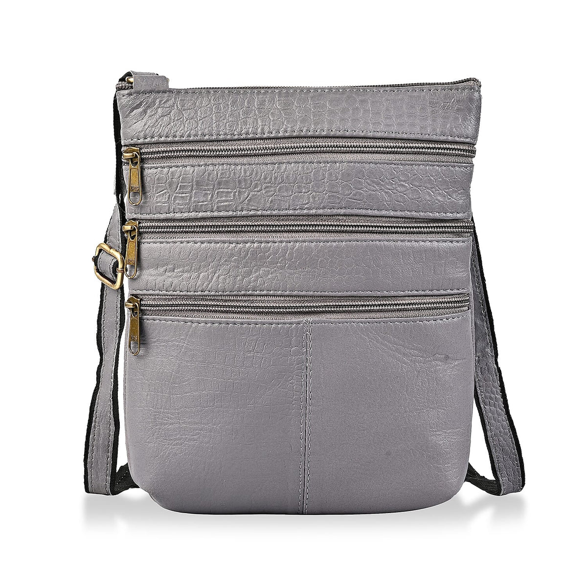 Tan Genuine Leather Croco Embossed Crossbody Bag (8.5"x9.5")