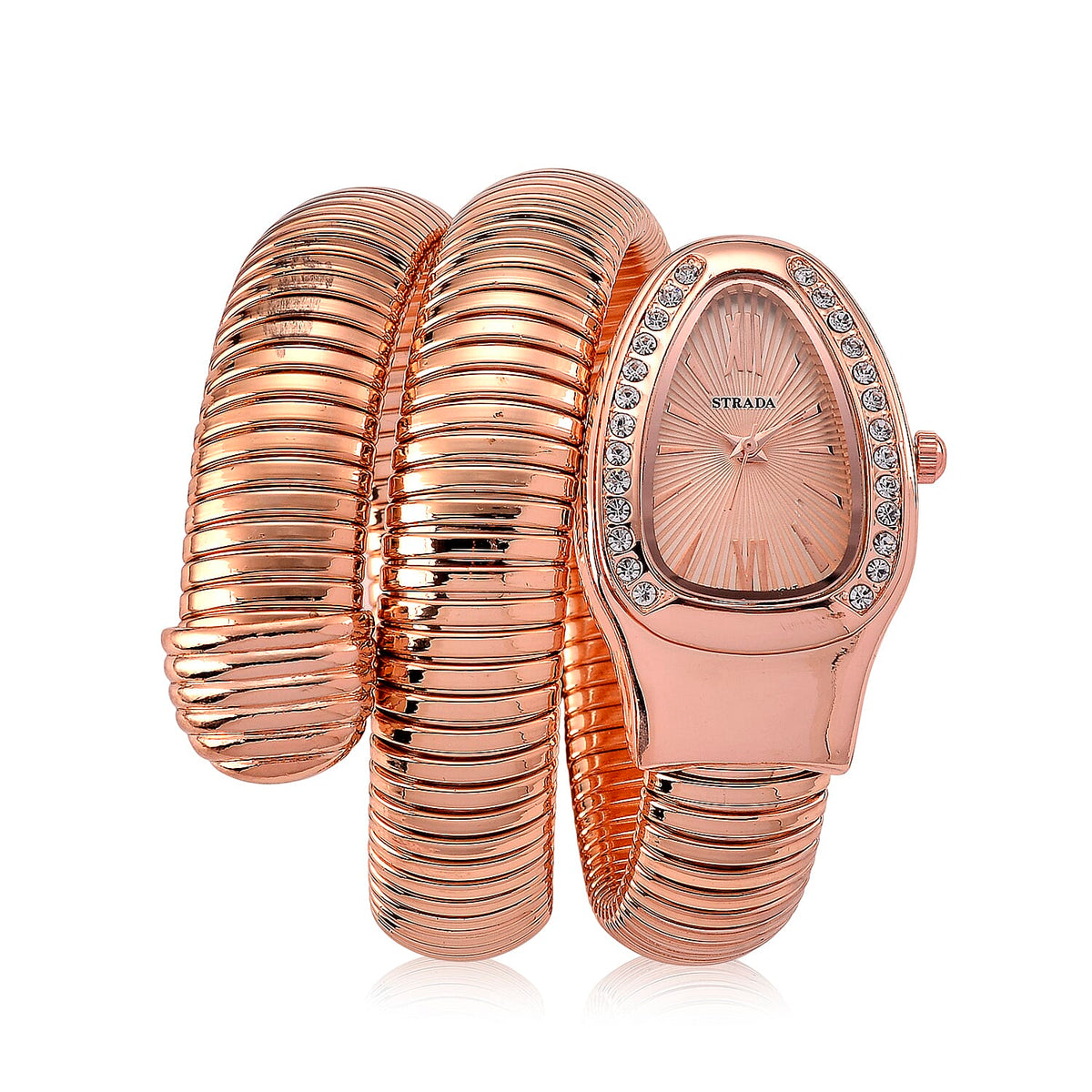 Strada Austrian Crystal Japanese Movement Watch in Rose Faux Leather Braided Strap