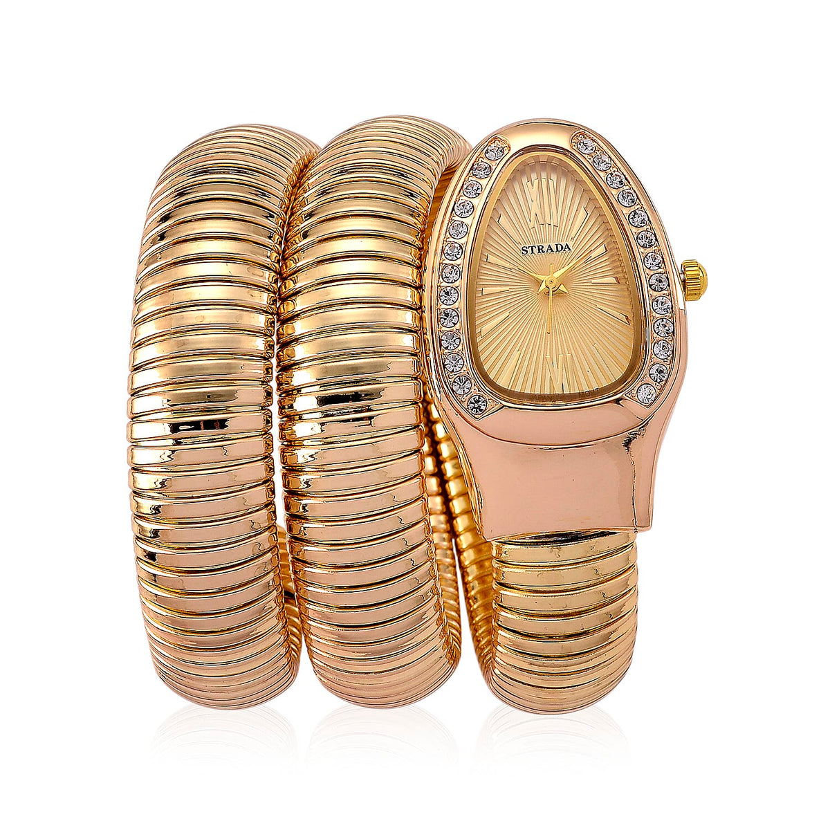 Strada Austrian Crystal Japanese Movement Watch in Rose Faux Leather Braided Strap