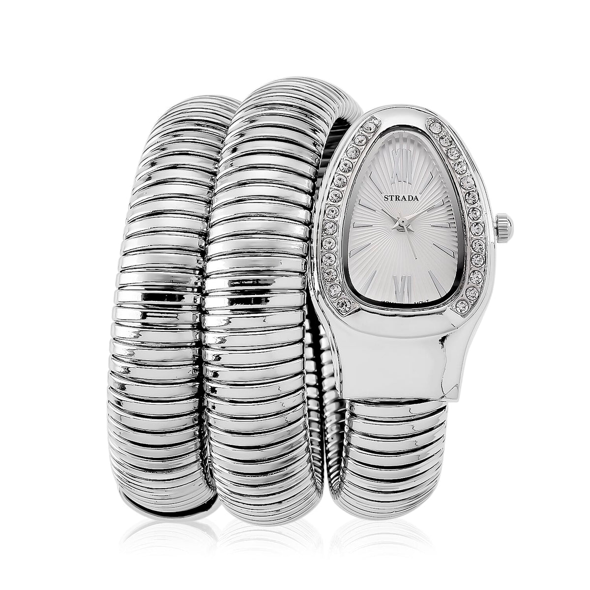 Strada Austrian Crystal Japanese Movement Watch in Rose Faux Leather Braided Strap
