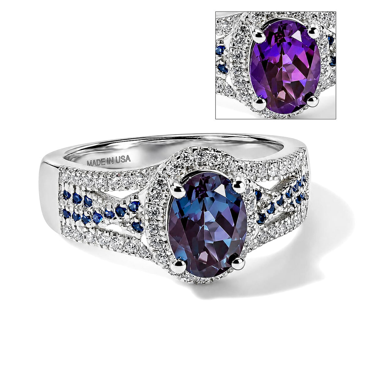 D'Joy Lab Grown Alexandrite, Multi Gemstone Ring in Rhodium Over Sterling Silver (Size 6.0) 2.15 ctw