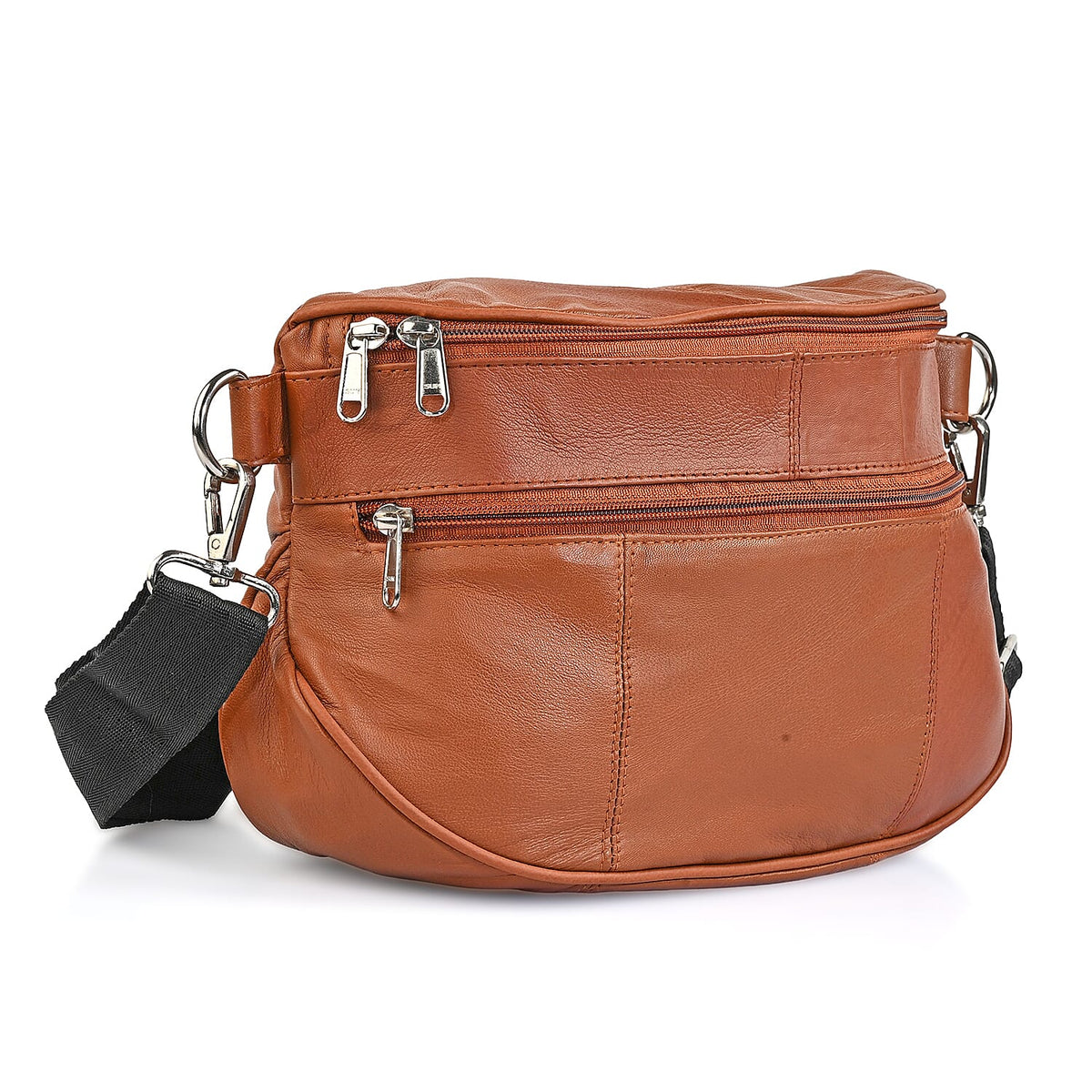 La Marey Black Genuine Leather Front Pocket RFID Crossbody Bag