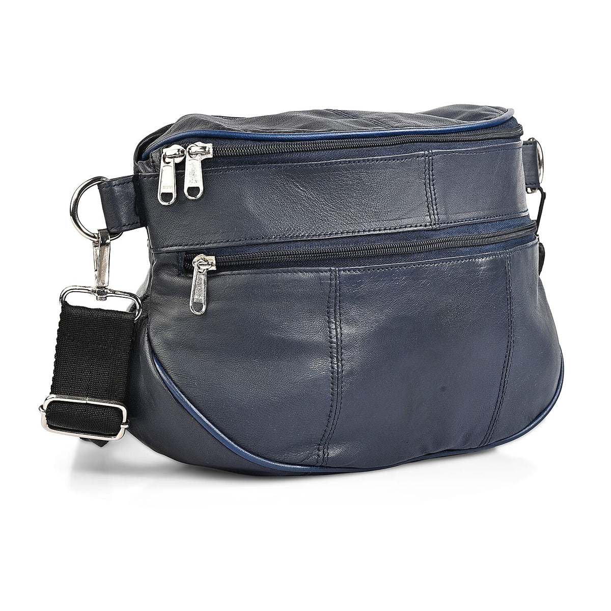 La Marey Black Genuine Leather Front Pocket RFID Crossbody Bag