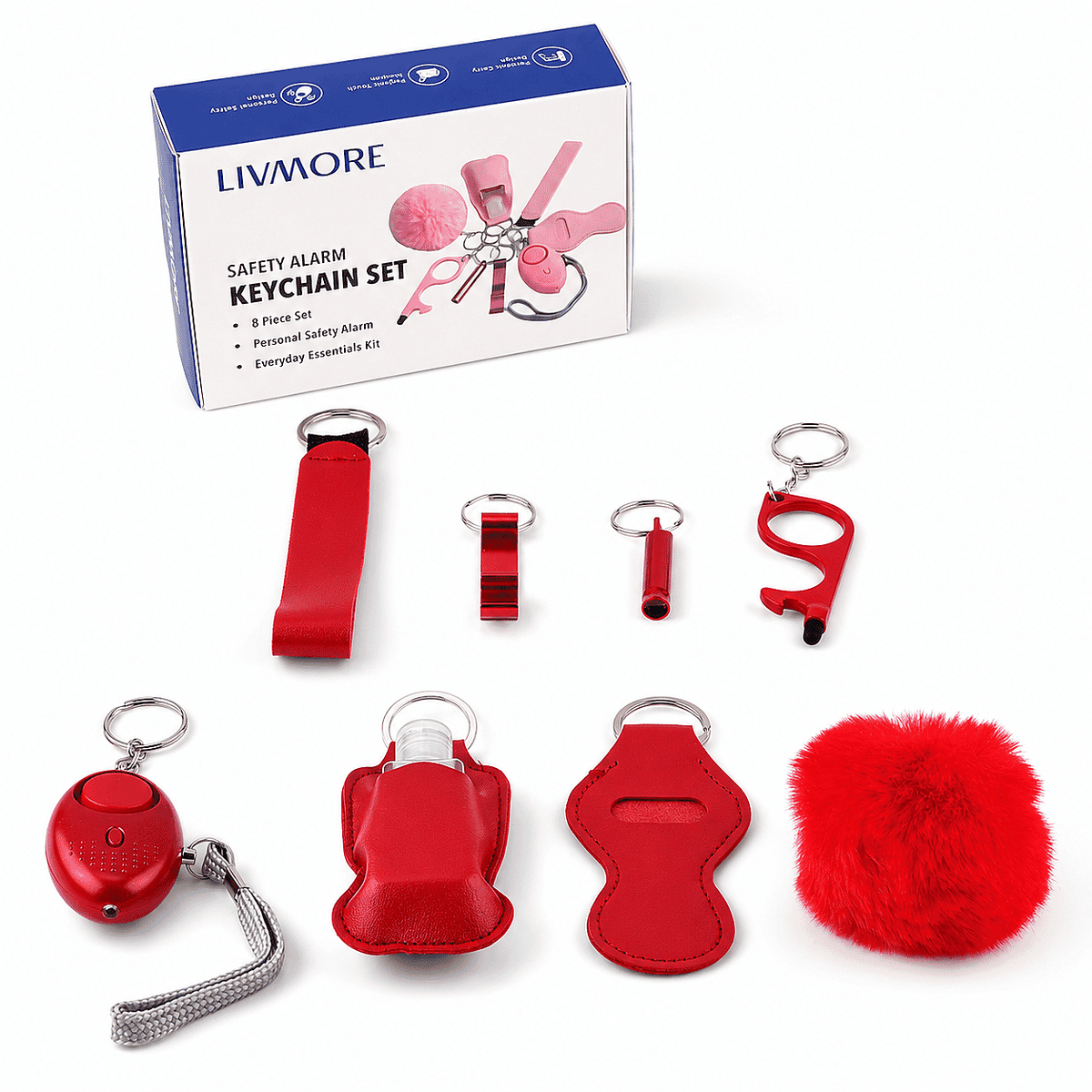 Livmore Black Set of 8 Safety Alarm Keychain For Women