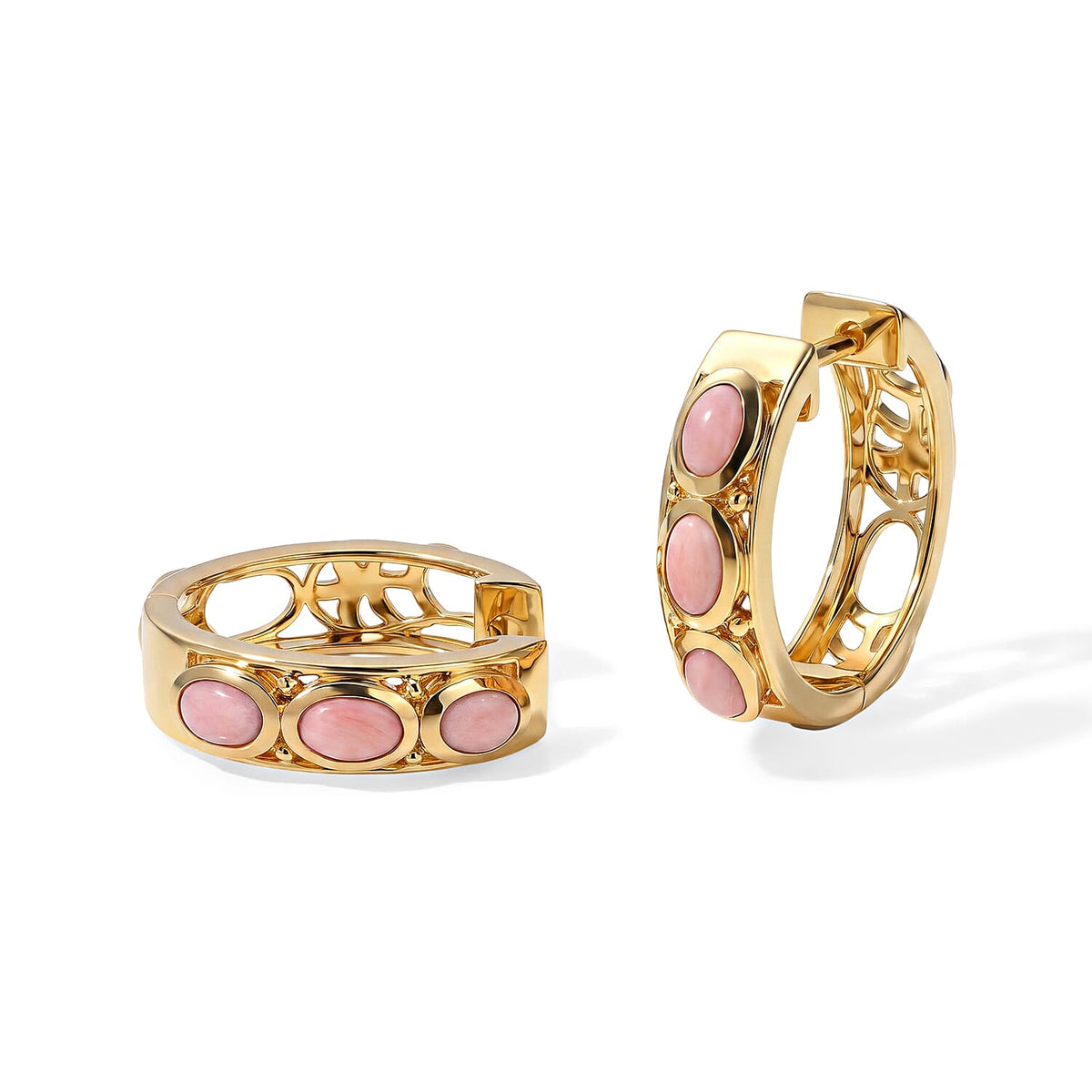 EverTrue Oregon Peach Opal 0.85 ctw Hoop Earrings in 18K YG Plated