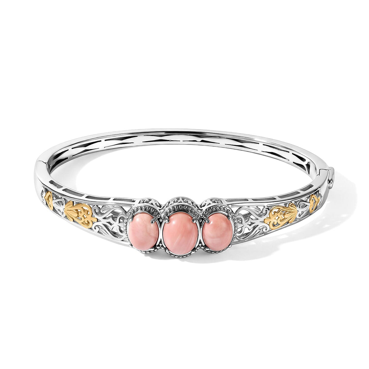 EverTrue Oregon Peach Opal 4.75 ctw Bangle Bracelet in 18K YG Plated and Platinum Bond