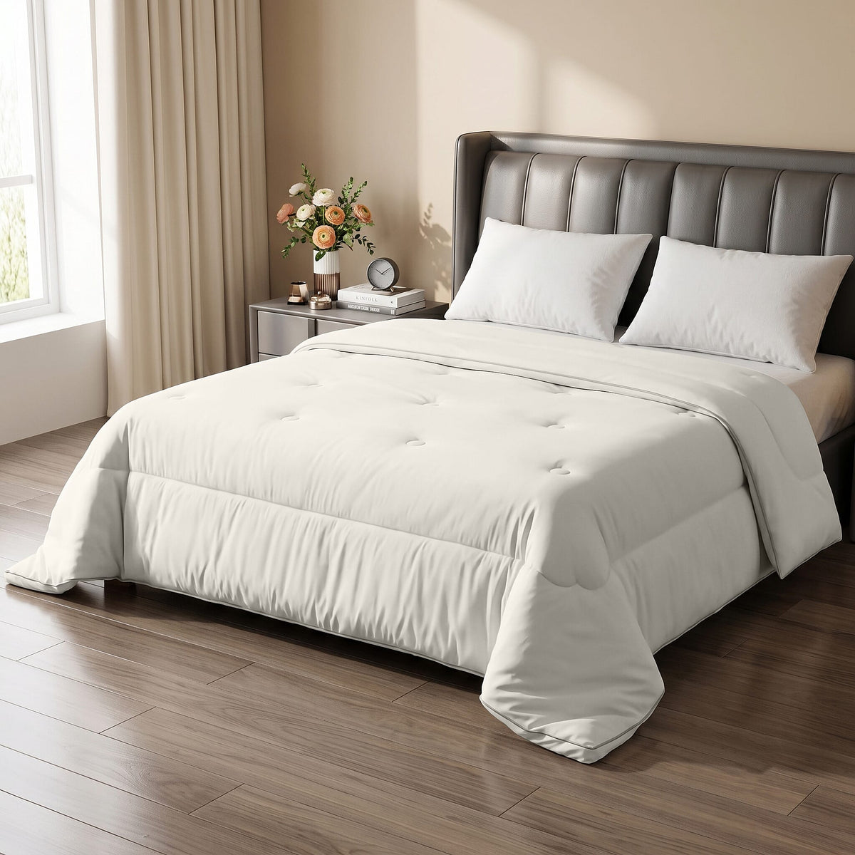 Livmore White Silk Comforter (90"x96")