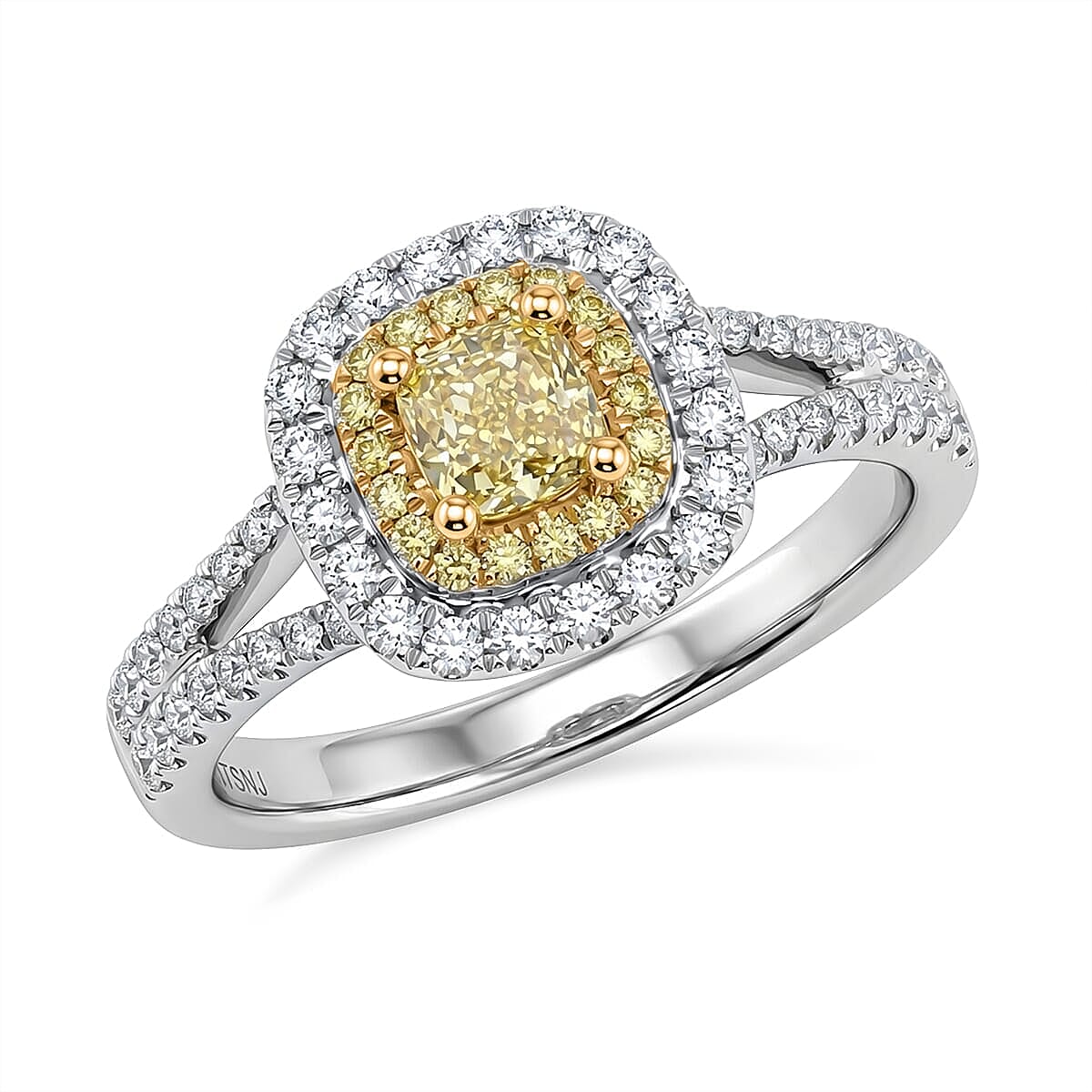 Modani 14K White and Yellow Gold Natural Yellow and White Diamond (VS2) Ring (Size 5.0) (4.60 g) 1.05 ctw