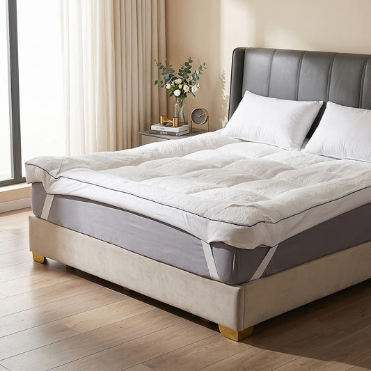 Livmore White Microfiber Sherpa Mattress Topper with Piping