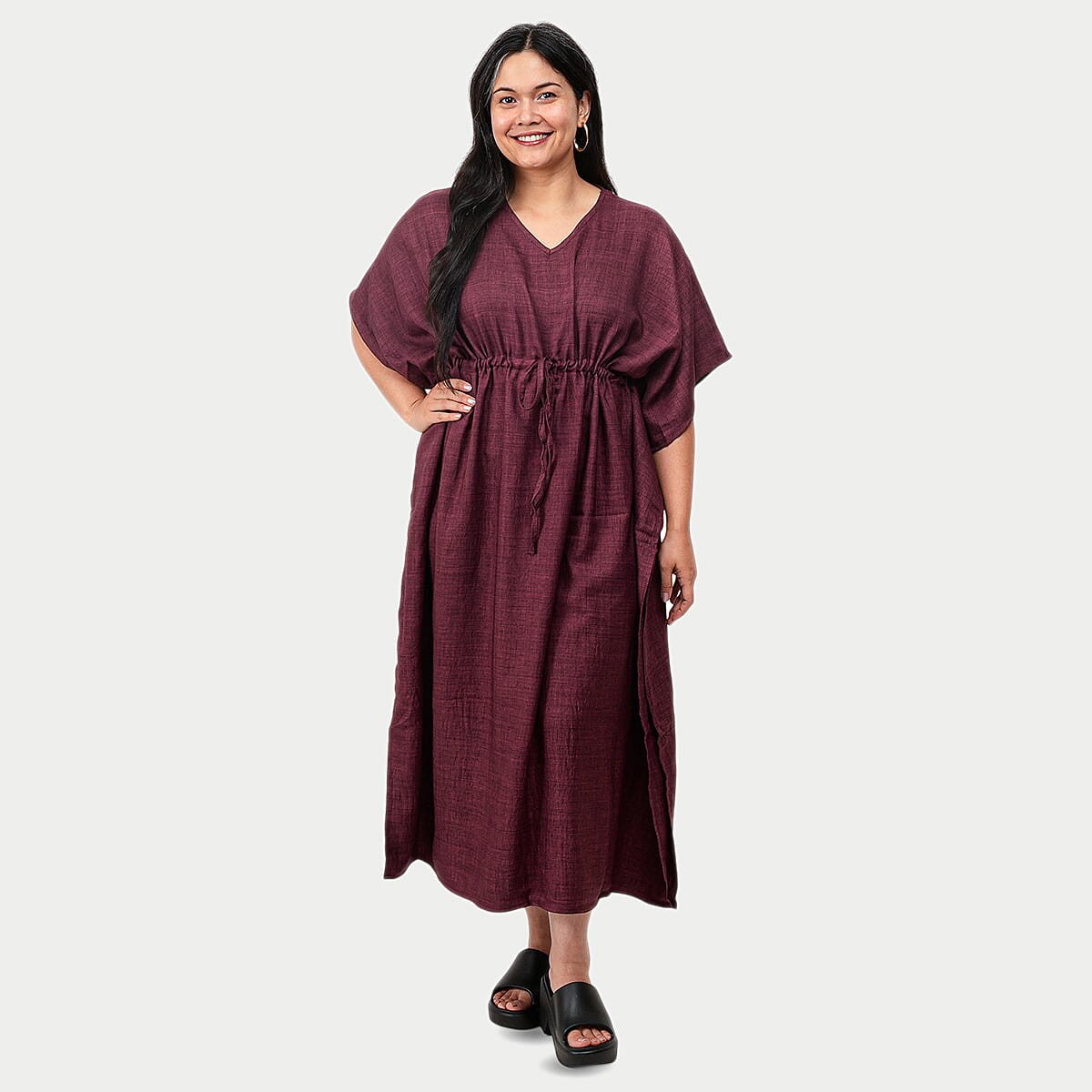 La Marey Teal V-neck Drawstring Waist Dress - One Size Missy
