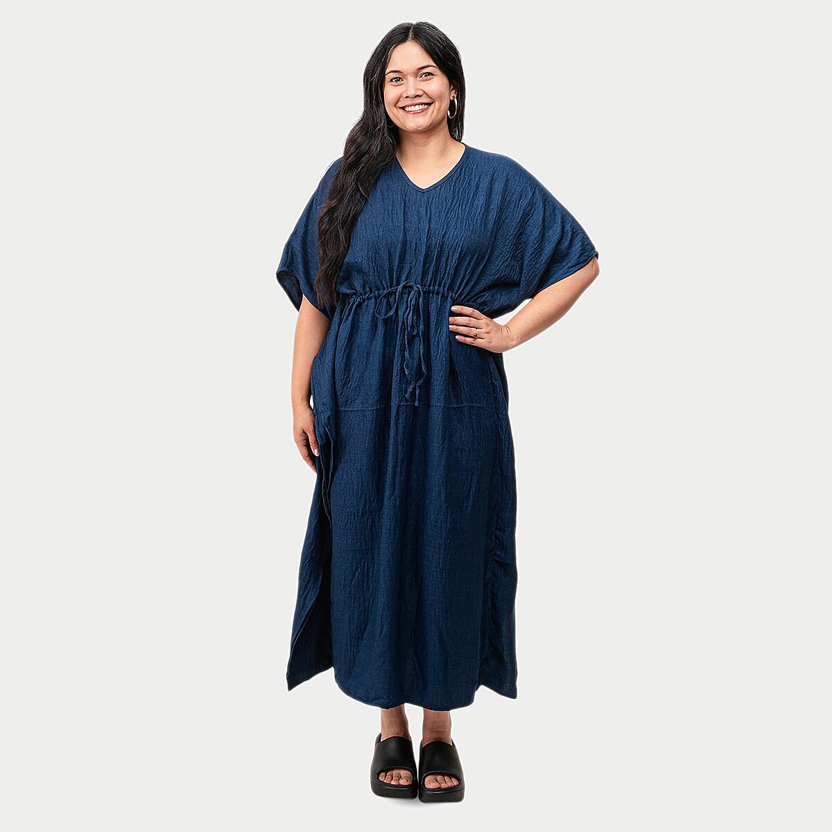 La Marey Teal V-neck Drawstring Waist Dress - One Size Missy