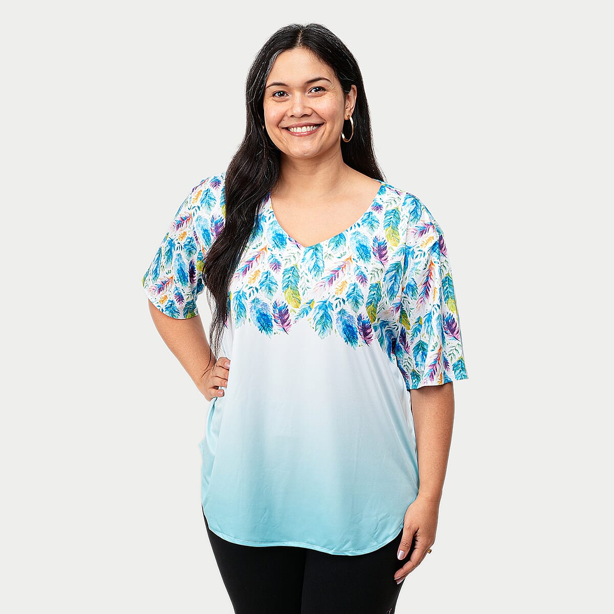La Marey Green with Multi Reverse Border Print T-shirt - One Size Missy